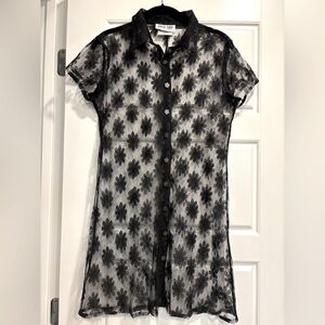 Vintage Byer Too! Flower Button Down Lace Tunic Length Top Juniors 9 Whimsygoth